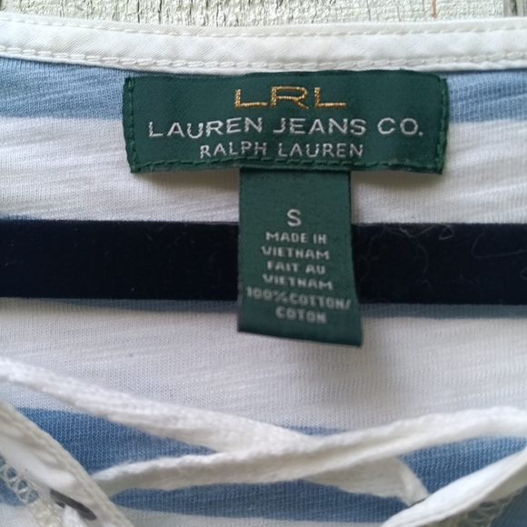 LRL Women's Blue and White Striped Long Sleeve Tee Shirt in Casual Fit - Picture 5 of 8